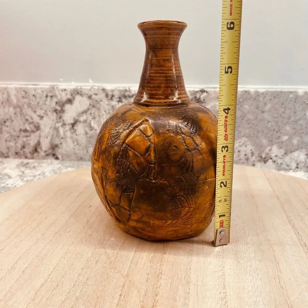 Vintage Otagiri Japan MCM Studio Pottery Vase Incised Bird Stoneware 4